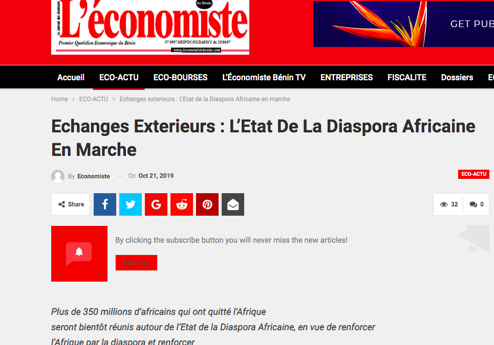 Echanges Exterieurs : L’Etat De La Diaspora Africaine En Marche