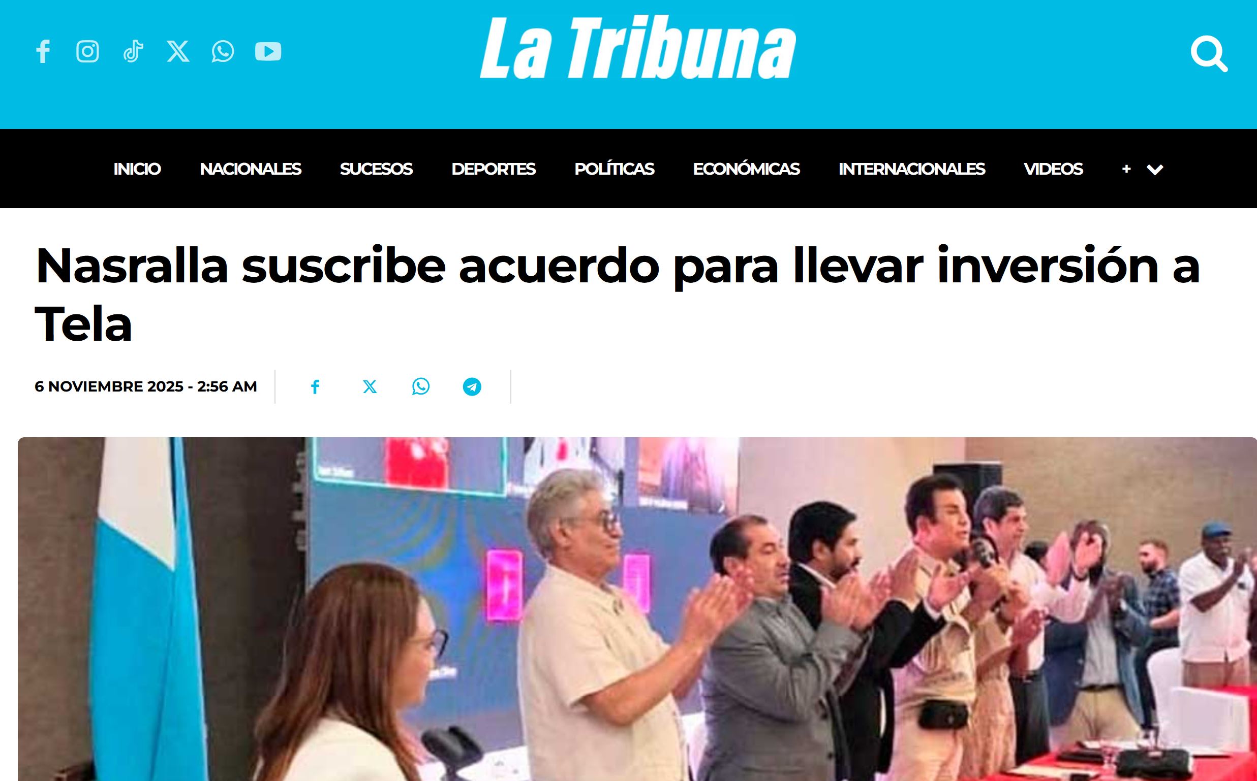 Nasralla and SOAD sign agreement to bring investment to Tela